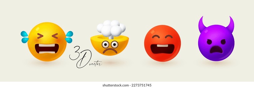Yellow ball with face set. Emotion expression collection. Crying, anger, fatigue.