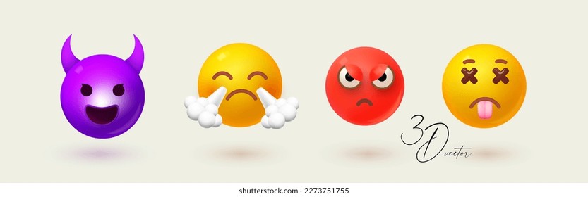 Yellow ball with face set. Emotion expression collection. Anger, rage, sadness