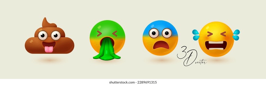 Yellow ball with face set. Emotion expression collection. Poop, annoyance, grief, crying.