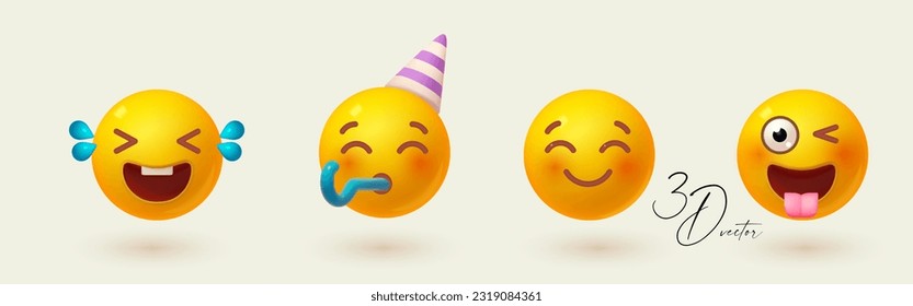 Yellow ball with face set. Emotion expression collection. Laughter, holiday, joy, fun, joke.