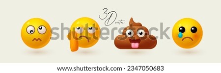 Yellow ball with face set. Emotion expression collection. Sadness, irritation, poop