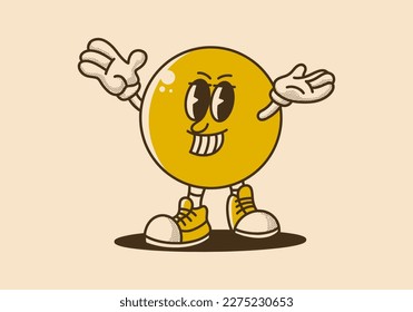 Yellow ball head mascot character design with smiling face in vintage color