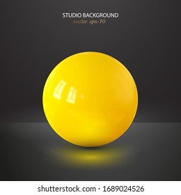 Yellow ball on a black background .Realistic balloon for labels, advertising . Bubble. Vector illustration.	