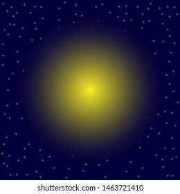 Yellow ball on blue background. imitation of the sun in the starry sky for design and decoration