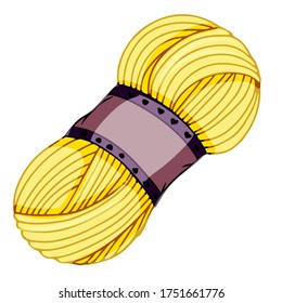  Yellow ball of yarn from natural wool. vector illustration on a white background. needlework knitting doodles