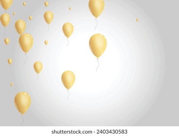 Yellow Ballon Background Gray Vector. Confetti Fest Card. Gold Glitter Surprise. Air Party Template.