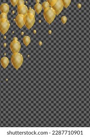 Yellow Ballon Background Transparent Vector. Toy Flying Frame. Gold Present Surprise. Baloon Fly Border.