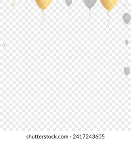 Yellow Ballon Background Transparent Vector. Baloon Celebration Illustration. Golden Fun Helium. Toy Decoration Border.