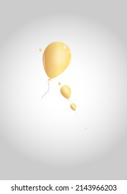 Yellow Balloon Background Gray Vector. Air Glossy Banner. Golden Congratulation Baloon. Surprise Ribbon Border.