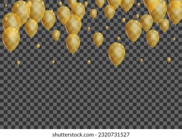 Yellow Balloon Background Transparent Vector. Toy Party Design. Gold Jubilee Baloon. Ballon Festival Set.