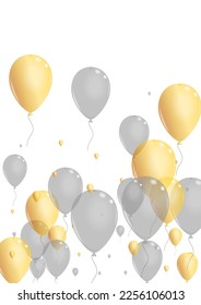 Yellow Balloon Background White Vector. Air Abstract Template. Gray Symbol Ballon. Baloon Party Illustration.