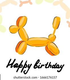 Yellow balloon dog, happy birthday postcard