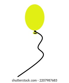 yellow balloon flying untied, on a white background, flying baloon, ribbon for birthday celebrate, surprise. Helium ballon gift. Realistic design. Vector illustration