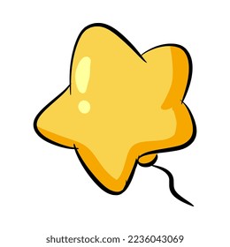 yellow balloon icon with star shape. new year theme, celebration, birthday. for template, sticker, pattern, print. hand drawn vector.