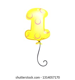 Yellow balloon in shape of number one vector illustration. Birthday, anniversary, decoration. Party concept. Vector illustration can be used for topics like celebration, holiday, creativity