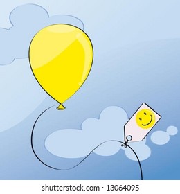 yellow balloon with smiley on a label