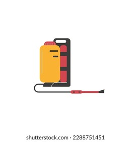 Yellow balloon with sprayer for pest control service flat style, vector illustration isolated on white background. Decorative design element, disinsection tool