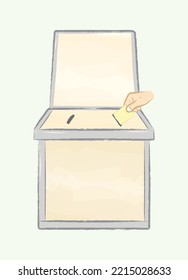 Yellow ballot container with voting gesture in flat vector illustration