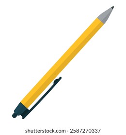 Yellow ballpoint pen isolated on white background: office and school supplies