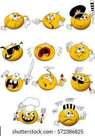 yellow balls with placards in their hands, vector and illustration
