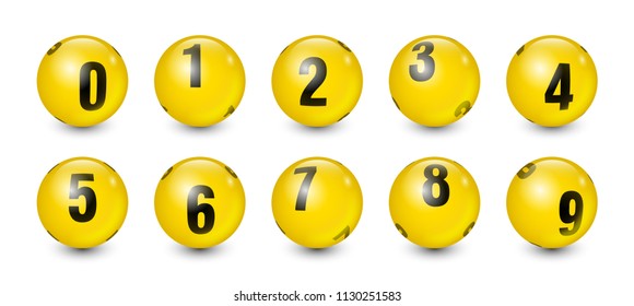 Yellow Balls Set with Black Text Number 0 to 9