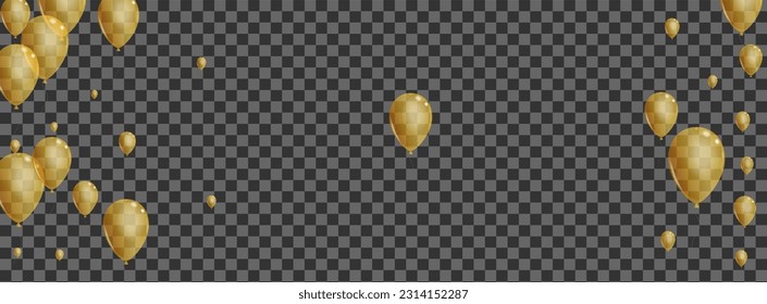 Yellow Baloon Background Transparent Vector. Helium Glossy Set. Golden Present Surprise. Confetti Holiday Illustration.