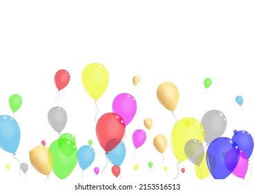Yellow Baloon Background White Vector. Toy Shiny Set. Purple Ribbon. Pink Ballon. Balloon Love Frame.