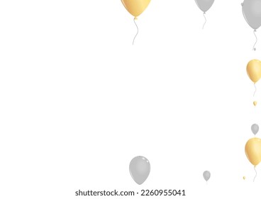 Yellow Baloon Background White Vector. Ballon Latex Card. Golden Jubilee Surprise. Confetti Shiny Frame.