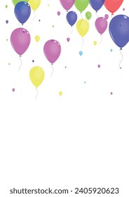 Yellow Baloon Background White Vector. Balloon Creative Card. Blue Love. Pink Ballon. Surprise Glitter Frame.