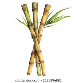 yellow Bamboo watercolor clipart illustration