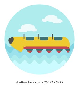 Yellow banana boat vector icon. Beach. Summer. Summertime. Holiday. Vacation, ride, water sport, eps 10