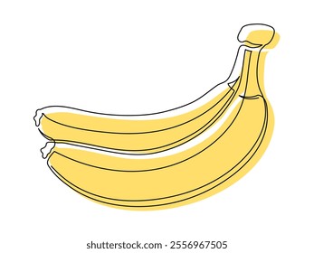 Yellow banana branch line isolated on white background. Simple silhouette of fruit. Hand drawn banana outline. Vector illustration