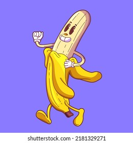 Yellow Banana Character Walking Smiling Stock Vector (Royalty Free ...