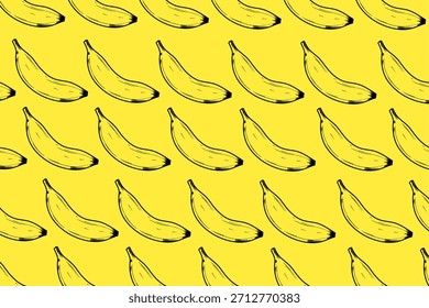 Yellow Banana Doodle Seamless Pattern for Tropical Summer Design