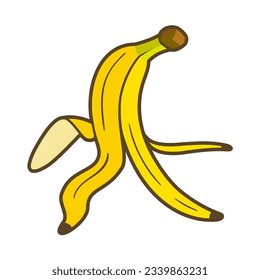 Yellow banana flat isolated on white background. Cartoon style. Vector illustration