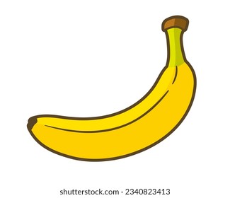 Yellow banana flat isolated on white background. Cartoon style. Vector illustration