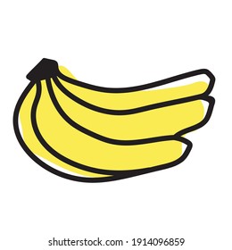 Yellow banana food sweet fruit fun nice. Raw vegan vegetarian food. Suitable for print, web, banner, poster, invitation, postcard. Inspiration menu, recipe. Hand drawn vector art. Sweet deserts. 