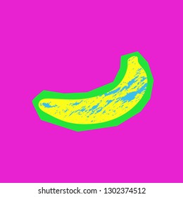 Yellow banana with grunge blue texture on cut green paper in zin style. Pop Art. Exotic tropical fruit.
Psychedelic picture. Vector illustration.