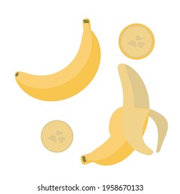 Yellow Banana Inside. Halved Fruits Isolated To Eat Illustration