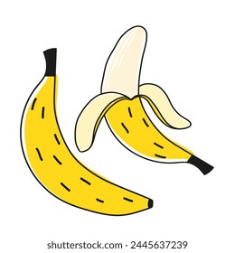 Yellow banana isolated on white background vector illustration.  Juicy fruit. 