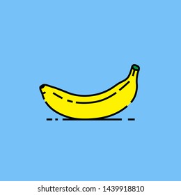 Yellow banana line icon. Healthy tropical fruit snack symbol isolated on blue background. Vector illustration. 
