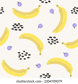 yellow banana on light yellowish background  seamless pattern kiddy cartoon style for wallpaper, banner, label, cover, card, texture etc. vector design.