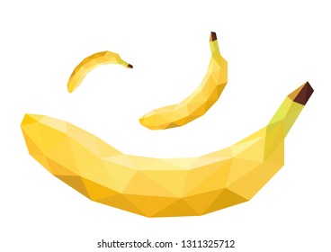 Yellow banana on white background. Vector illustration of a banana fruit in low poly style. Tropical food, exotic fruits