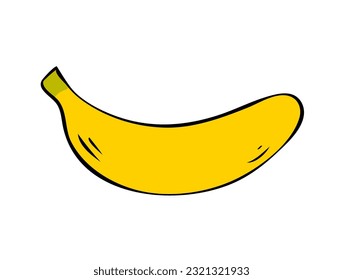 Yellow banana on a white background. Tropical sweet fruit. Healthy food and diet. Vector isolated outline illustration hand drawn