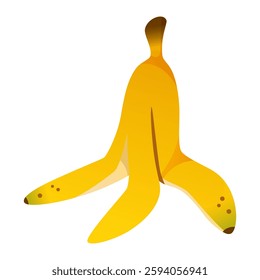 Yellow banana peel isolated on white background. Banana peel, organic garbage, slime waste trap.