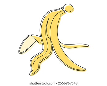 Yellow banana peel line isolated on white background. Simple silhouette of peel. Hand drawn banana outline. Vector illustration