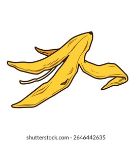 Casca de banana amarela ilustração contornada isolada no fundo branco.