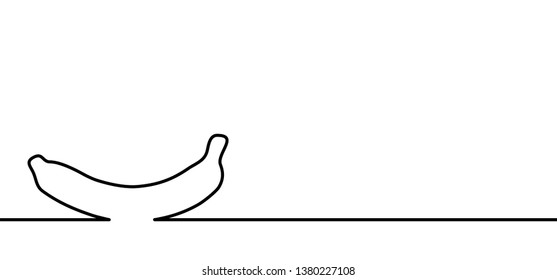 Yellow banana, ripe fruit line drawing pattern. Vector icon or pictogram. Happy, let the spring begin. Ecology day fresh fruits Food. Eat for  monkey, ape. Banner.