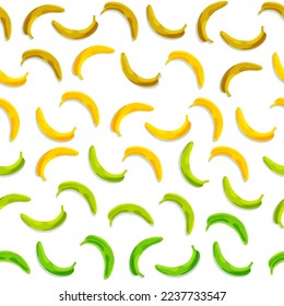 Yellow banana seamless pattern in a flat style on a white background. Perfect for textile prints, kids design, decor, wrapping.