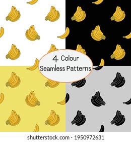 Yellow Banana Seamless pattern on 4 Color background. Vector editable file.
